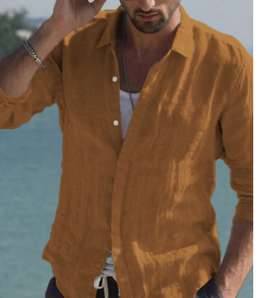 Herren Leinenhemd Button-Up Hemd Sommer Strand Hemd Einfarbig_voghion.com