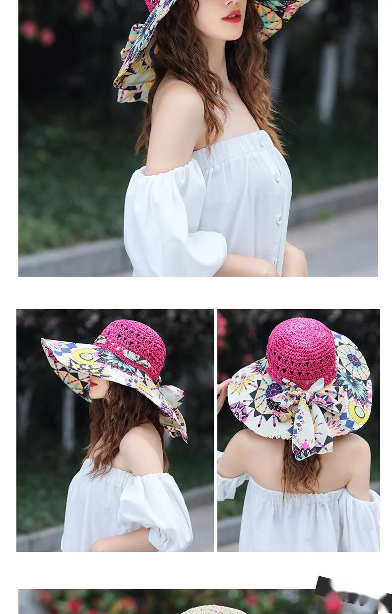 Neuer Strohhut für Damen, Sonnenschutz und Sonnenschirm, für den Strand, große Krempe, koreanische Ausgabe, Urlaub und Reisen, Sonnenhut, Sonnenschutzhut_voghion.com