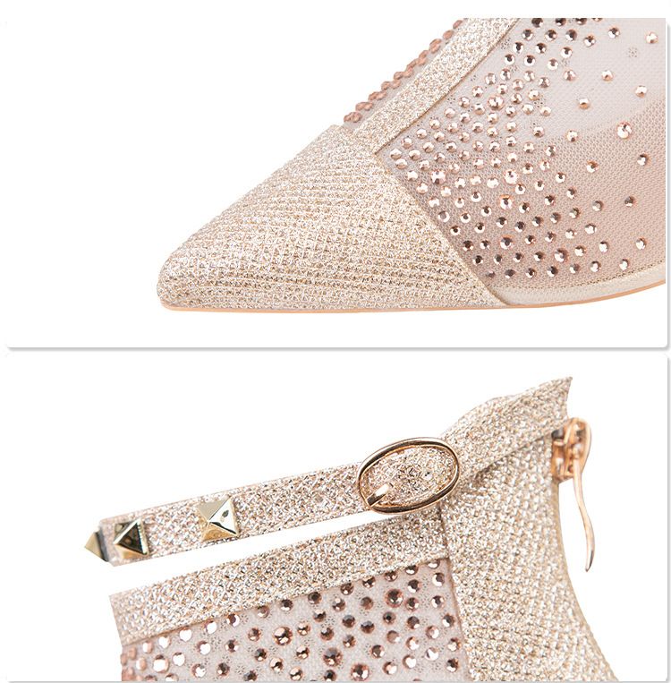 1885-5 mode femmes pointu eau diamant talon mince talons hauts maille mince Sexy bottes courtes_voghion.com