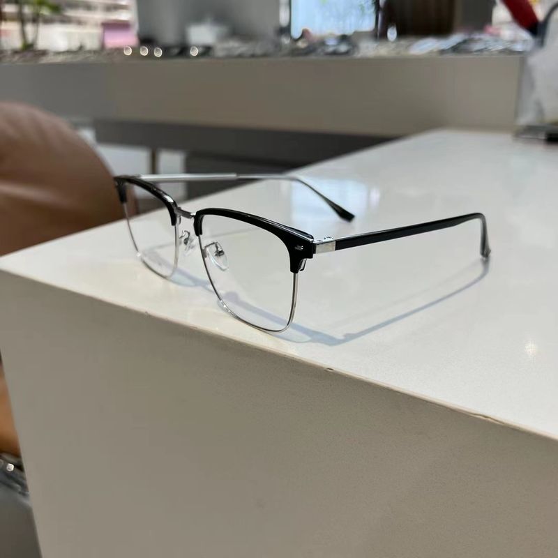 Men's Business Half frame TR Eyebrow Insert Heart Foot Frame Can be Equipped with Degree Anti Blue Light Flat Glasses_voghion.com