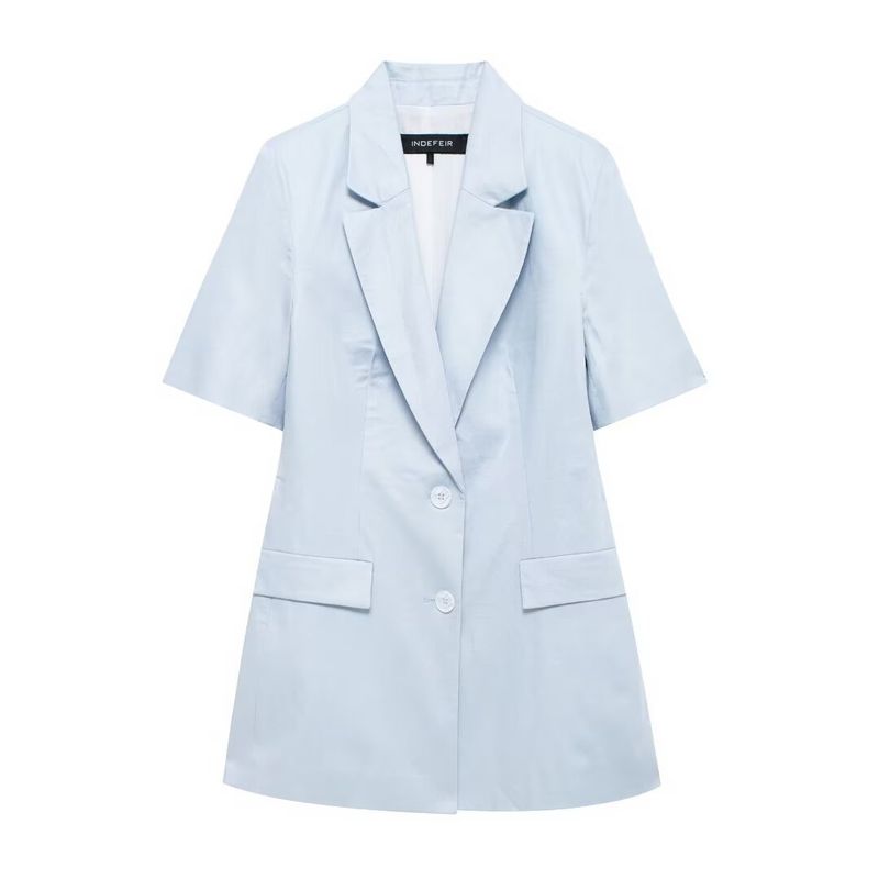 Casaco de pele feminino, novo verão 2024, mistura de linho, manga curta, slim fit_voghion.com