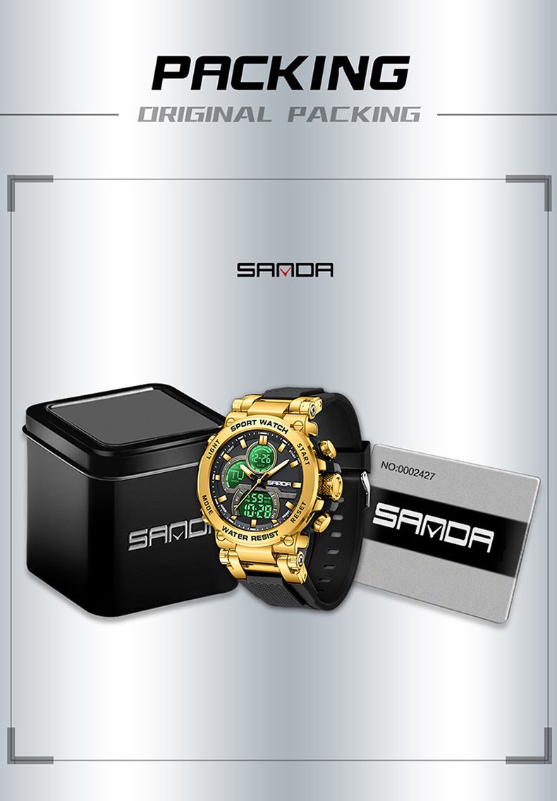 Men's Digital Analog Sports Watch With Night Light, Waterproof, Dual Time, Countdown, Stopwatch, Alarm, And Hourly Chime_voghion.com