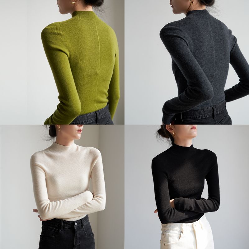 SS STUDIO Nahtloser Einteiliger Pendel-Eleganter Halbrollkragen-Wollstrickpullover Für Damen Herbst Winter Basishemd_voghion.com