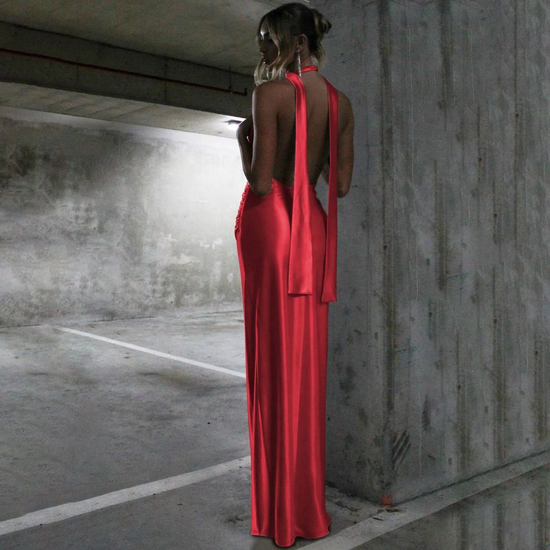 Abito da donna con scollo a V profondo, sexy, con spacco sul retro e nastro, nuovo alla moda_voghion.com