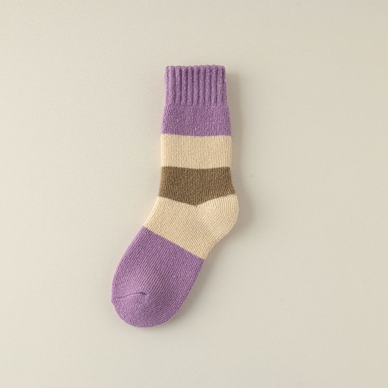 Women's mid tube socks autumn and winter thick terry socks purple warm socks versatile sweat absorbent and deodorant student mid tube socks_voghion.com