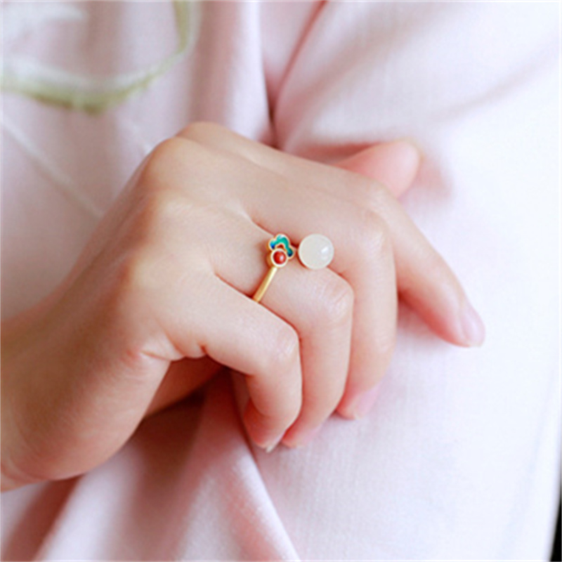 Design VENUS Original Gilt Hetian Jade Ring Enamel Women's Chinese Style Open Ring_voghion.com