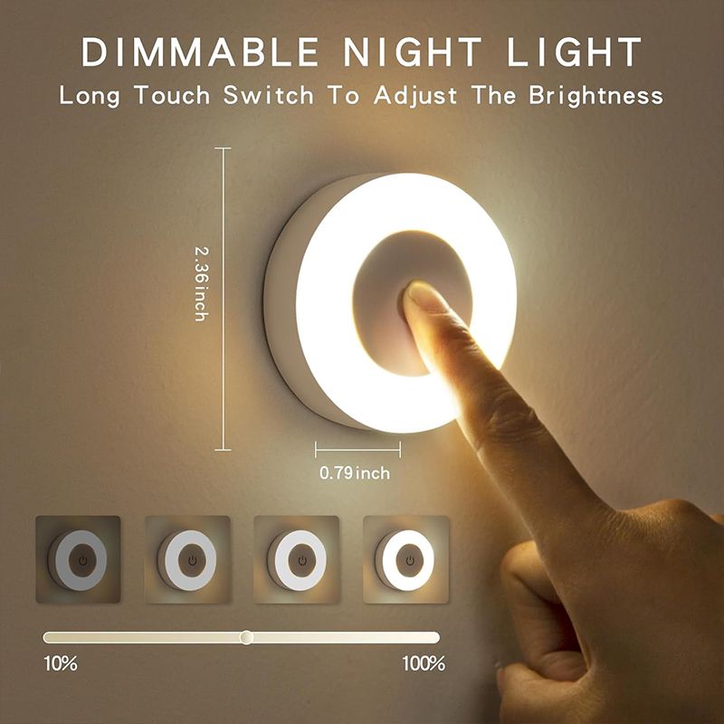 LED Touch Night Lights 3 Color Adjustable Dimmable Bedroom Decorative Lamp USB Rechargeable Under Cabinet Light_voghion.com
