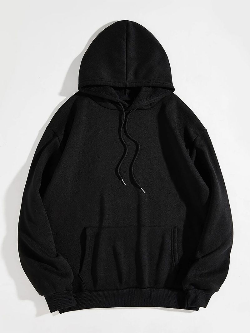 Men's Clothing fleece sweater plain color letter print kangaroo pocket drawstring print hoodie_voghion.com