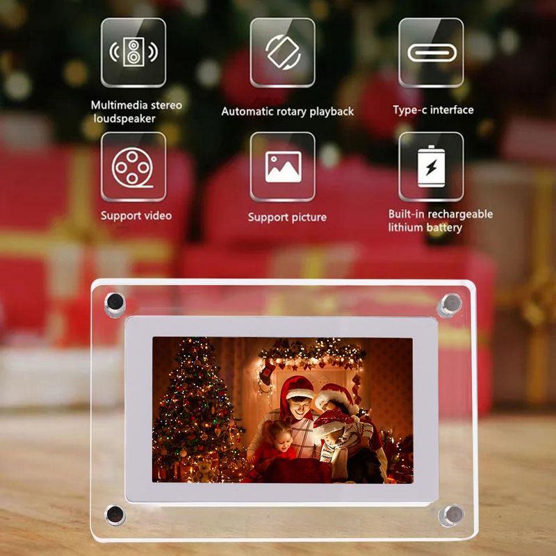 5 Inch Acrylic Photo Frame 1200mAh Vertical Display IPS Screen 4G Memory Battery Digital Portrait Holder_voghion.com