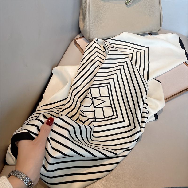 Elegant Striped For Women Korean Version Versatile Shawl Spring And Autumn 90 Silk Outerwear Scarf_voghion.com