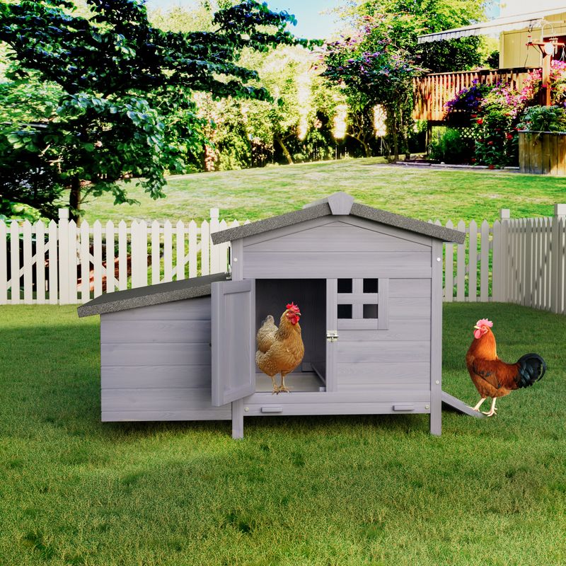 Outdoor Free-Range Wooden Chicken Coop With Asphalt Roof, Leak-Proof Pull-Out Tray, Secure Predator Defense, Nesting Box With Easy Access, Multiple Front & Side Doors_voghion.com