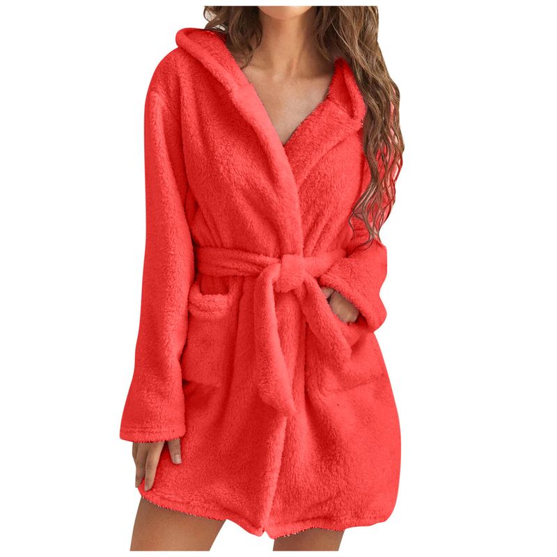 Men's autumn and winter warm bathrobe hooded home clothes plush pajamas robe_voghion.com