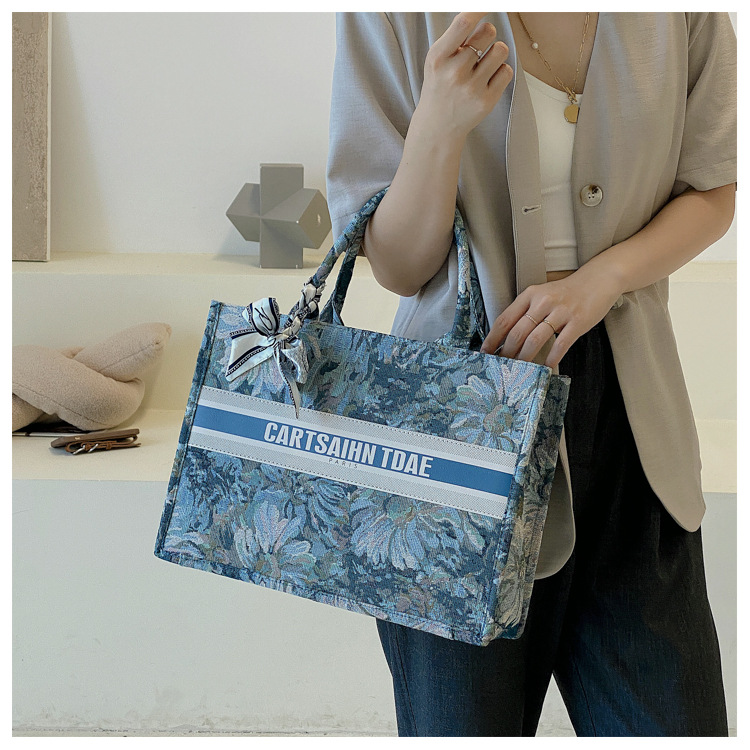 Borsa tote portatile alla moda e alla moda di grande capacità in tela di perle 2023, trama unica, borsa a tracolla versatile_voghion.com