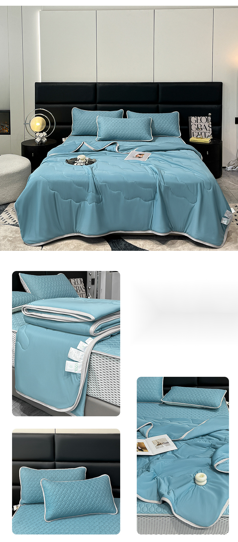 and Refreshing Latex Mat, Summer Set of Four Pieces, Ice Soft Solid Color Bed Sheet, Cool Feeling Silk Dormitory Air_voghion.com
