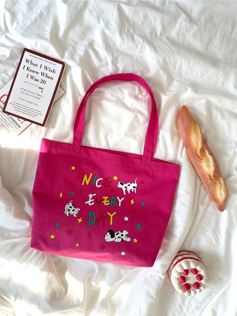 2024 New Student School Cute Illustration Large Capacity Shoulder Zipper Canvas Tote Bag Women_voghion.com