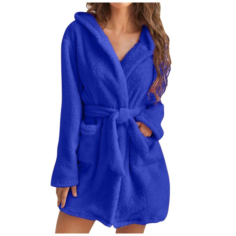 Men's autumn and winter warm bathrobe hooded home clothes plush pajamas robe_voghion.com