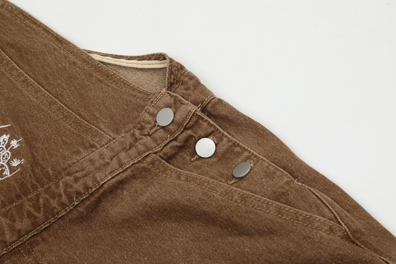 Men's vintage brown desert embroidered overalls_voghion.com