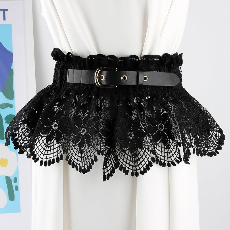Cintura larga in pizzo testurizzata per donna, cintura elastica in vita, versatile capospalla, abito decorativo con un senso del design_voghion.com