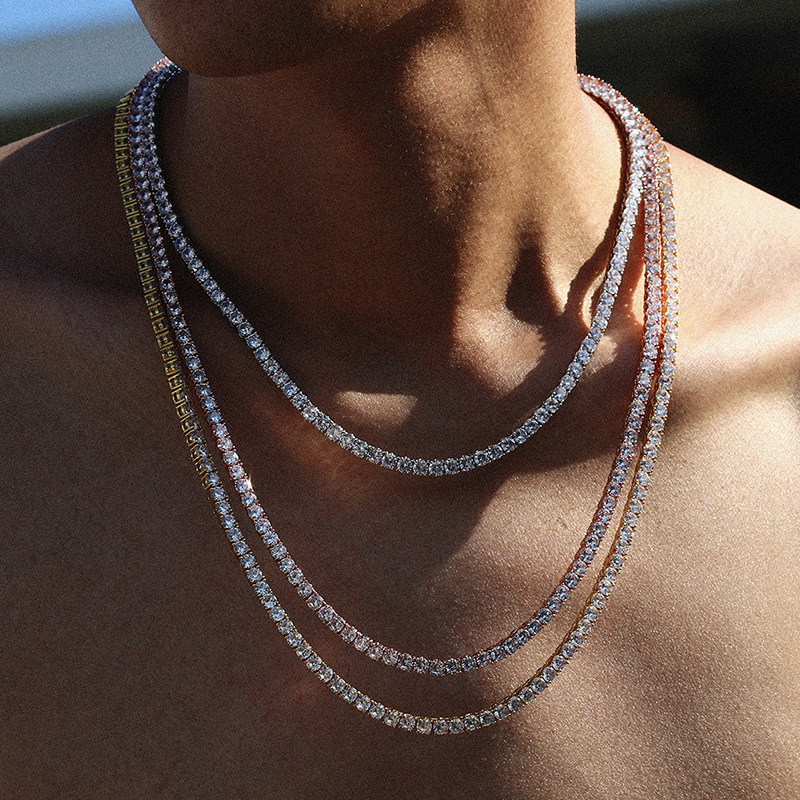 Groothandel Sterling Sier Iced Out 3-5mm DEF Kleur VVS Moissanite Diamanten Ketting heren Tennis Chain Hiphop Sieraden_voghion.com