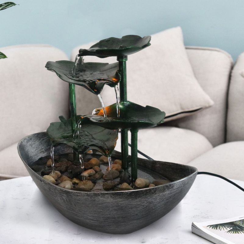 Lampada da scrivania Zen Fountain - Decorazione a cascata a LED alimentata tramite USB con ciclo di flusso, luce Feng Shui per la ricchezza e il relax per casa/ufficio_voghion.com
