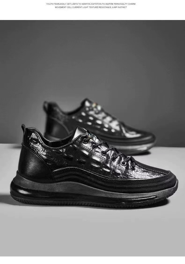 2024 Spring New Crocodile Pattern Leather Casual Trendy Elevated Bottom Lacing Men's Shoes_voghion.com