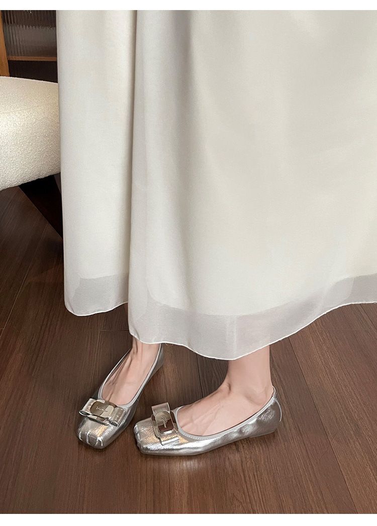 Zapatos de ballet de suela plana para mujer, con un solo pedal, ligeros y suaves, con temperamento francés, plateados_voghion.com