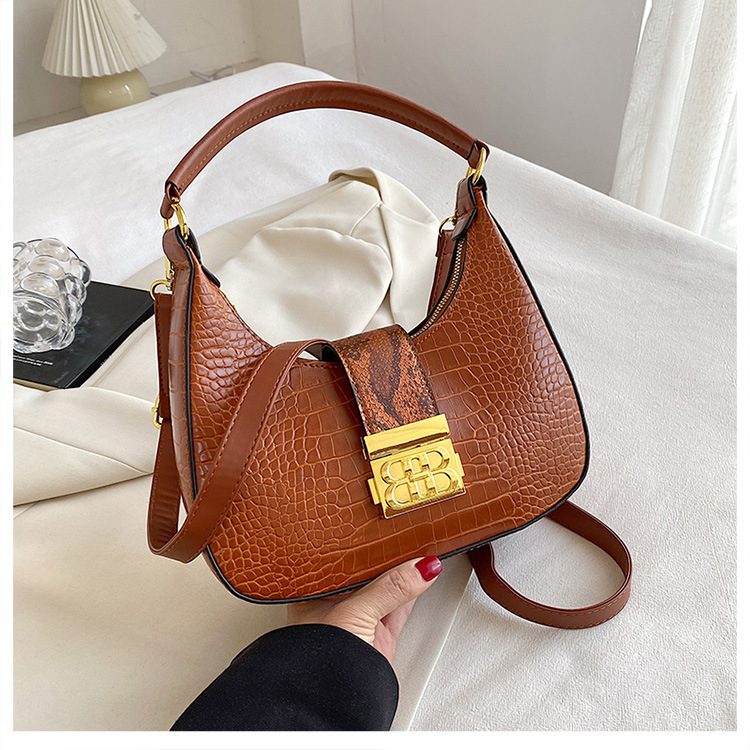 Cross-border women's bag 2023 new simple fashion shoulder bag retro crocodile pattern ladies underarm Messenger bag bags_voghion.com