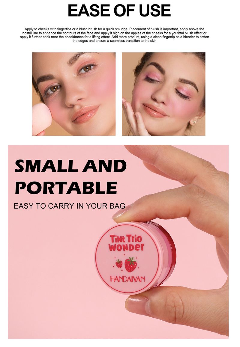 HANDAIYAN 3-Farben-Rouge-Palette zum Zusammenfalten: 3-in-1-Rouge, Kontur und Lidschatten, Mehrzweck-Creme-Rouge_voghion.com
