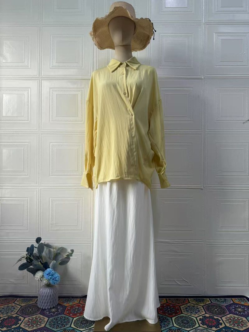 Ensemble deux pièces confortable pour femme arabe, haut ample à manches longues et jupe longue_voghion.com