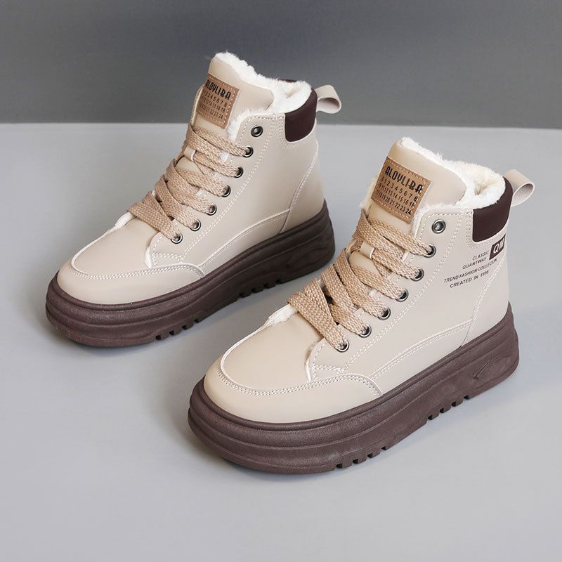 Rd7342 New New Autumn Winter Cotton Shoes Women Thick Sole Color Block Warm Fleece High Top Height Increasing Simple_voghion.com