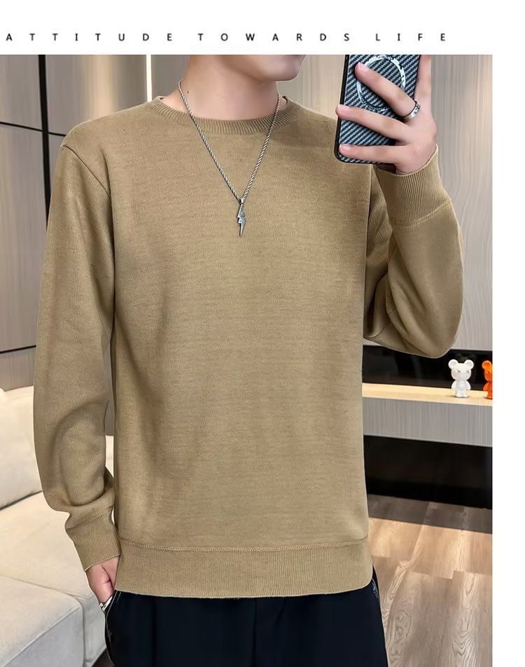 Abbigliamento maschile Maglione girocollo in velluto monopezzo autunnale e invernale da uomo, camicia con fondo foderato in pile spesso da uomo, 2024, nuovo top caldo tutto-fiammifero alla moda_voghion.com