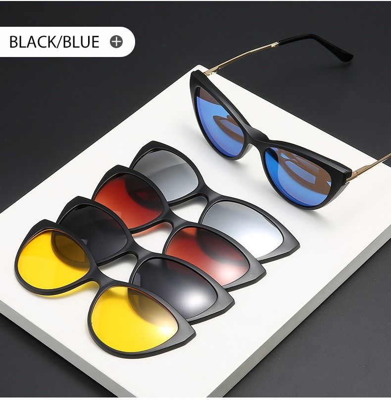 New Arrivals 6 In 1 Spectacle Frame Women With 5 PCS Clip On Polarized Sunglasses Magnetic Glasses Female Computer Optical 2353D_voghion.com