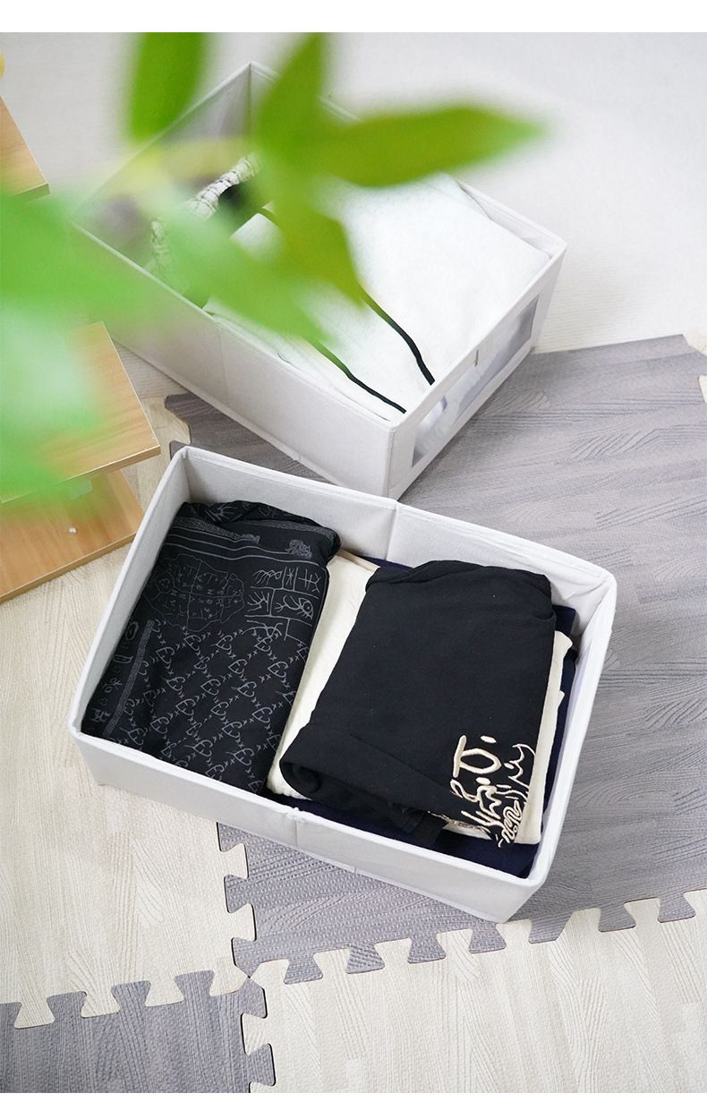 Cotton And Linen Mesh Storage Box With Window Large Household Drawer Style Underwear Storage Basket_voghion.com