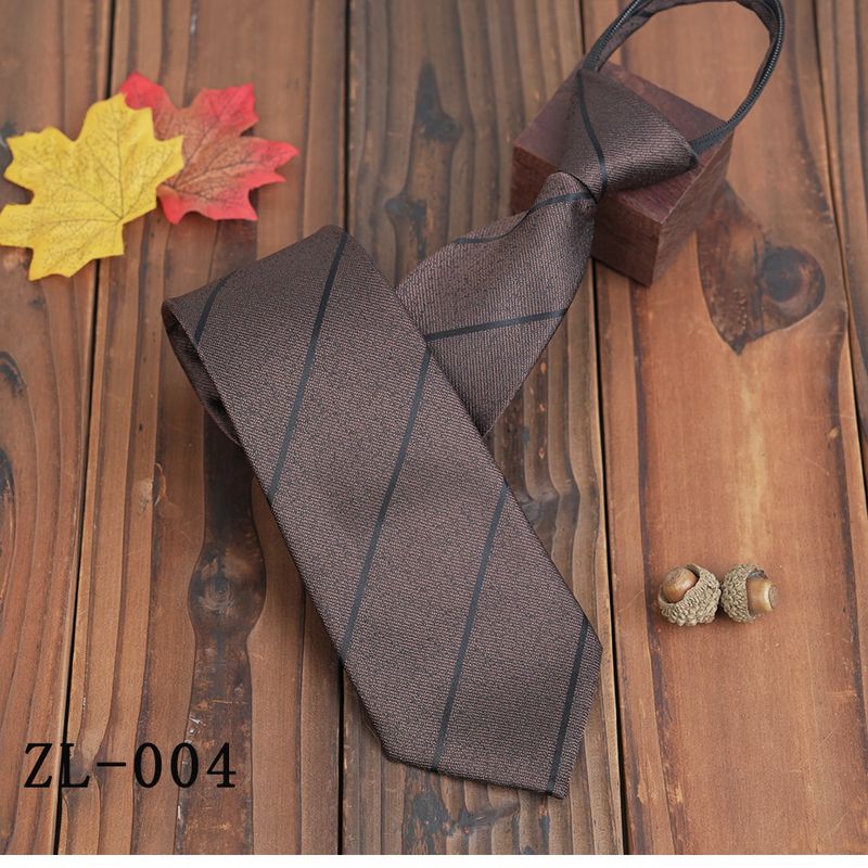 Cravatta da uomo retrò marrone con cerniera senza nodo, a righe, stile business casual, color caffè, 8 cm di larghezza_voghion.com