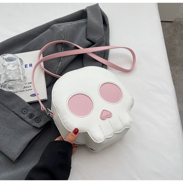 Borsa a tracolla con teschio di Halloween – Mini borsa rotonda in stile gotico per donne e adolescenti, morbida borsa a tracolla in PU con chiusura a cerniera_voghion.com