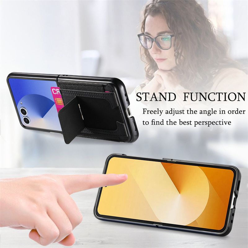 TechGlobe Compatible With Samsung ZFlip7 Hinge Stand Phone Case Card Slot Coin Holder ZFlip6 Shockproof Car Mount Protective Cover_voghion.com