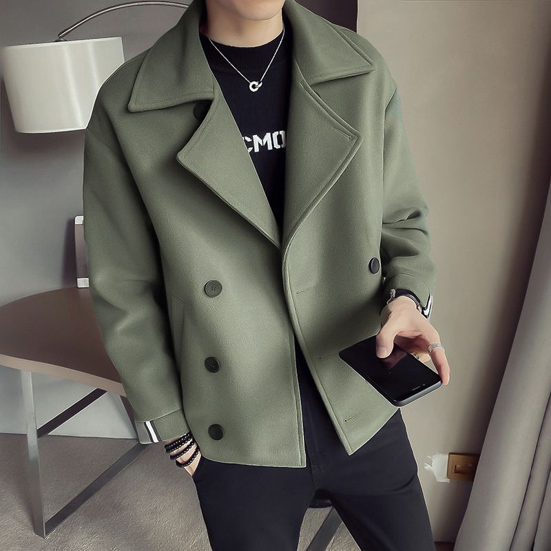 CT Tredy Brad Autum Witer New Me's Short Trech Korea Style British Casual Iteret Celebrity Warm Woole Coat For_voghion.com