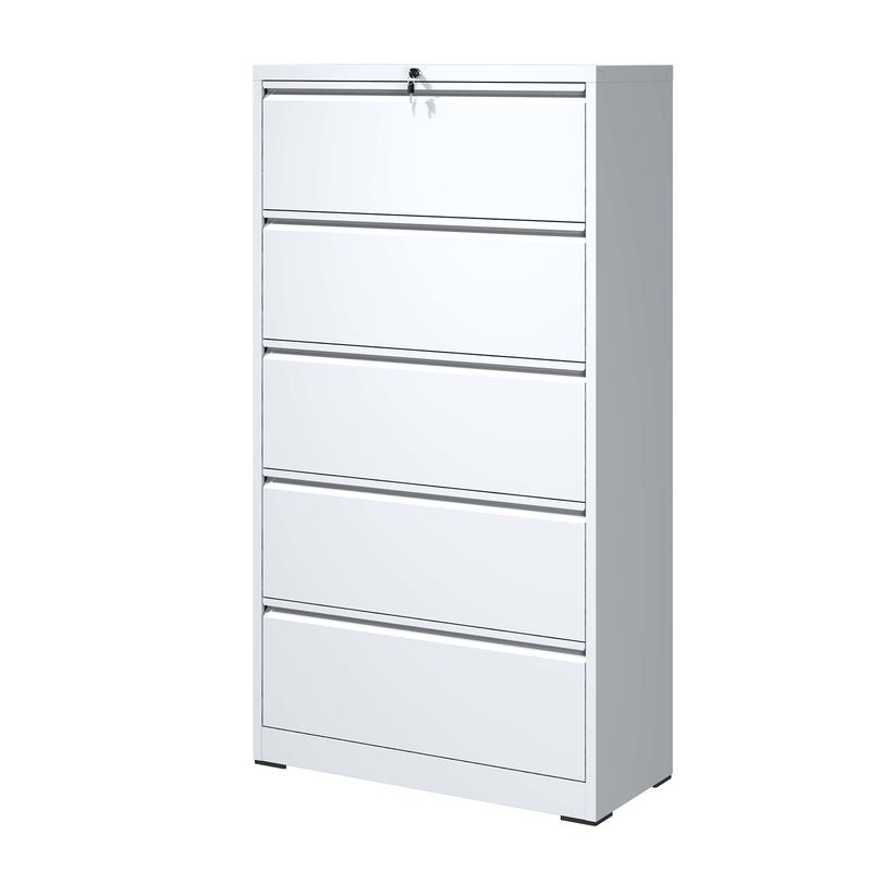 5 Drawer Metal Lateral File Cabinet , White Filing Cabinet with Lock, Lockable File Cabinet for Home Office, Locking Metal File Cabinet for Legal/Lett_voghion.com