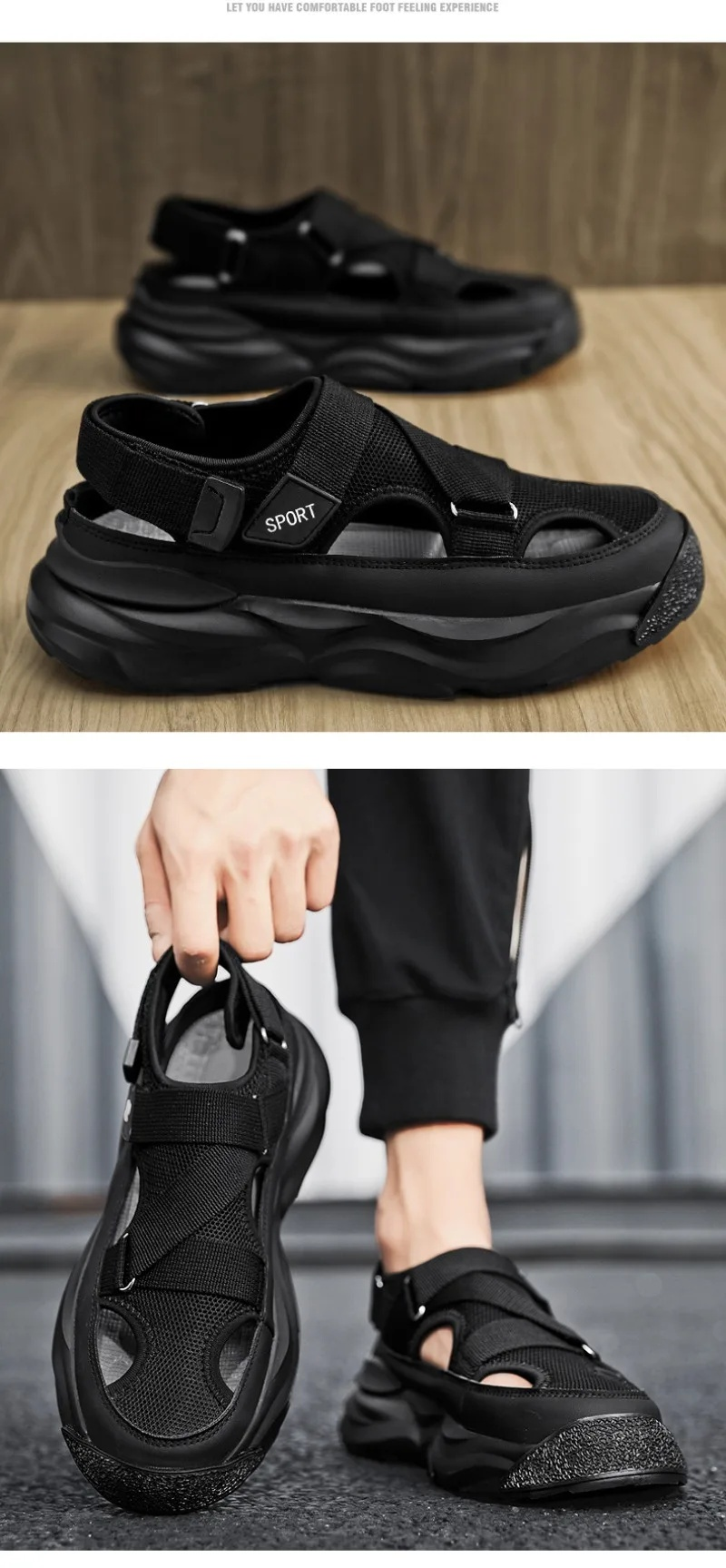 Trendiga Designer Män Mesh Andningsbara Casual Skor Lättvikt Halkfria Beach Flip Flops Man Platform Cave Sandaler_voghion.com