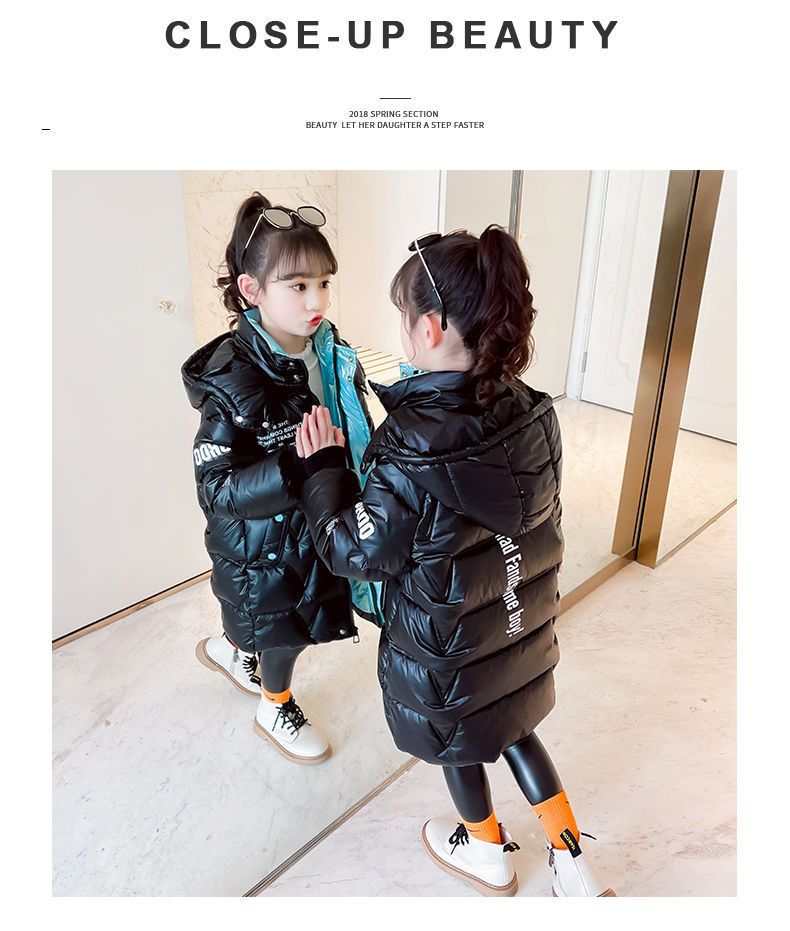 New 2024 Winter Children's Down Jacket for Girls, Fashionable Stylish Mium to Long Cotton Jacket, Washless _voghion.com