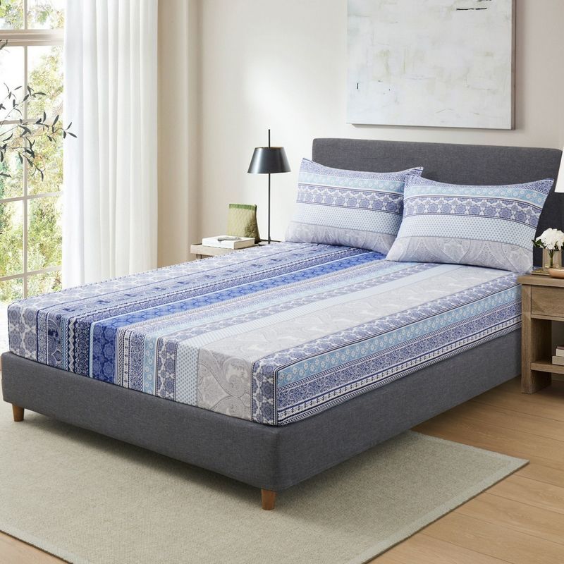 Blue Tribe Bohemian Mattress Cover Polyester Skin Friendly Bed Fitted Sheet Mattress Protector Fitted Sheet_voghion.com