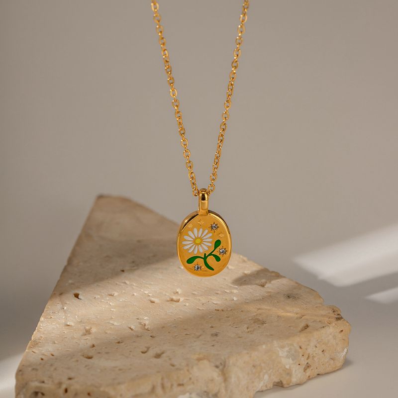 Collana con ciondolo talismano a forma di margherita selvatica in stile Instagram, smaltata e colorata, con accessori di design di nicchia e resistenti allo sbiadimento_voghion.com