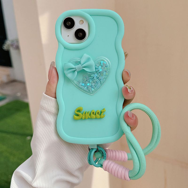 Roztomilý 3D tekutý písek s láskou a srdcem, kudrnatý silikonový měkký kryt na telefon pro iPhone 11 12 13 14 15 Pro Max XS XR 7 8 Plus SE zápěstí_voghion.com
