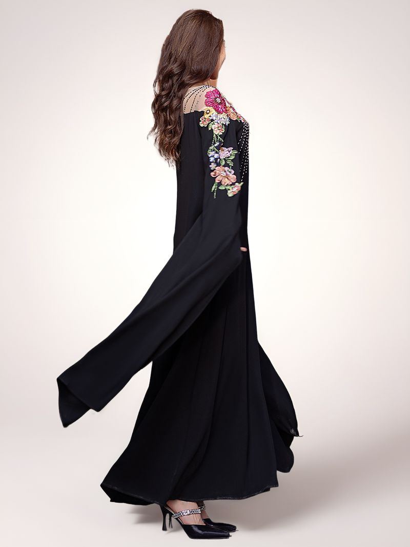 Damenbekleidung Robe Leichte Luxusapplikation Besticktes Perlenkleid Abaya Damenbekleidung aus dem Nahen Osten_voghion.com