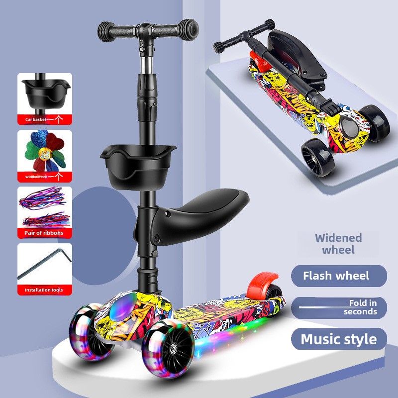 Scooter infantil dobrável de quatro rodas para crianças de 2 anos, 3 anos, 6 a 8 anos, 10 anos, scooter de uma peça_voghion.com