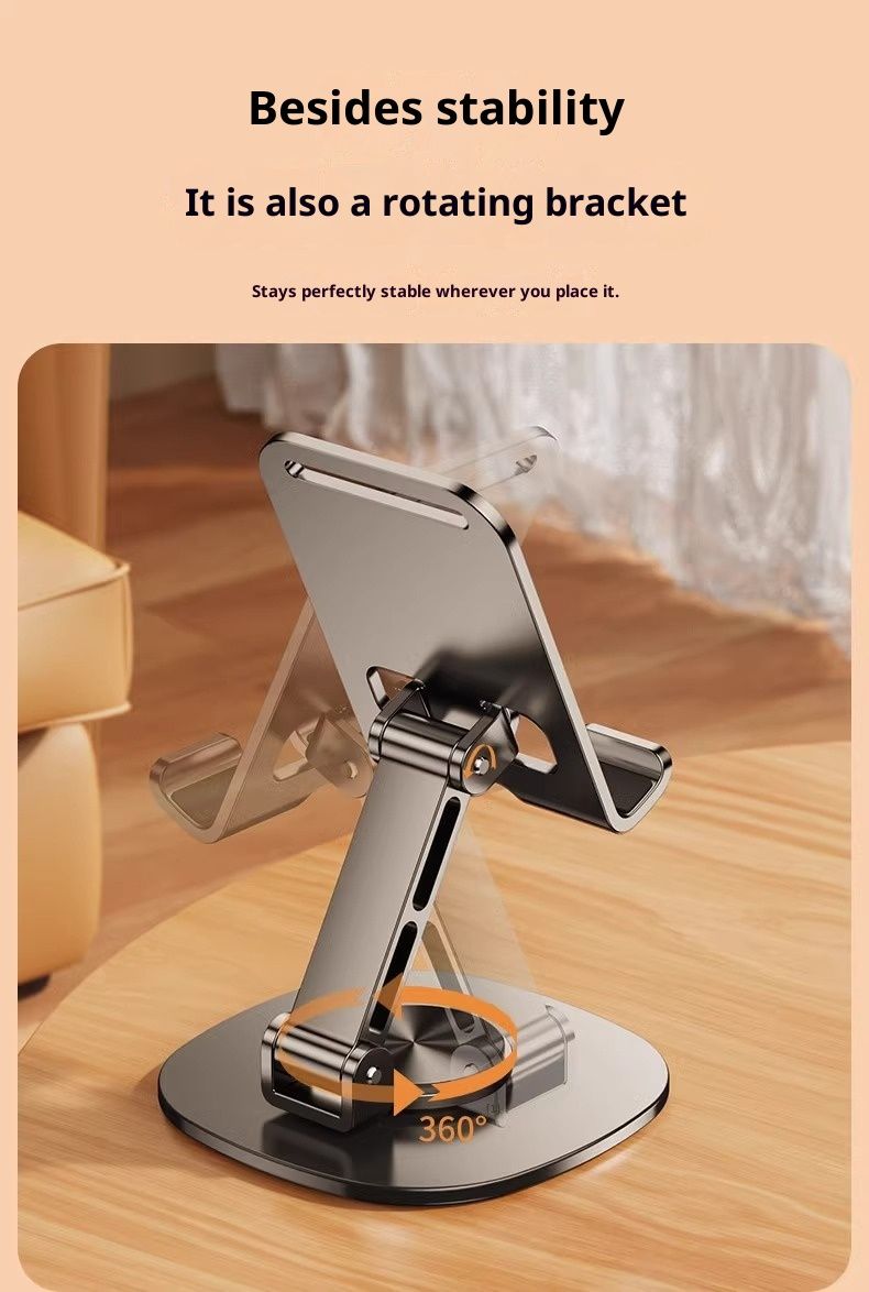 Desktop Portable Lazy Live Streaming Aluminum Alloy Phone Holder Foldable 360 Rotating Metal Tablet Stand_voghion.com