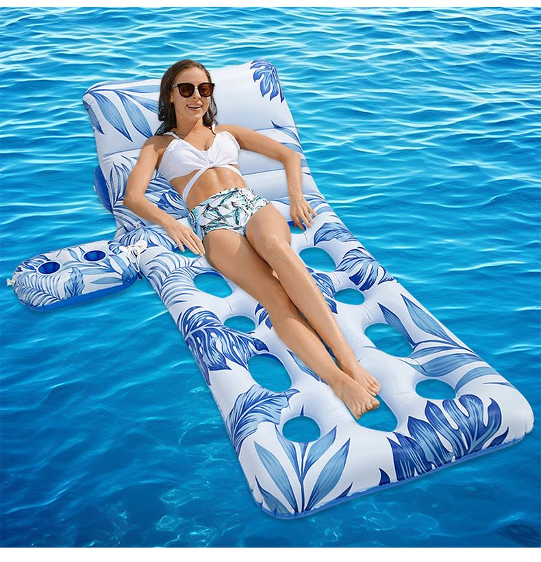 Bladtryk Oppustelig Pool Float liggestol i voksenstørrelse med åndbart mesh-design til swimmingpool strandfest og afslapning_voghion.com