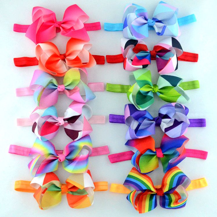 Europäische und amerikanische Kinderhaar-Accessoires Farbverlaufsbogen-Stirnband Geripptes Band Knopfknoten Baby-Stirnband Kopfschmuck_voghion.com