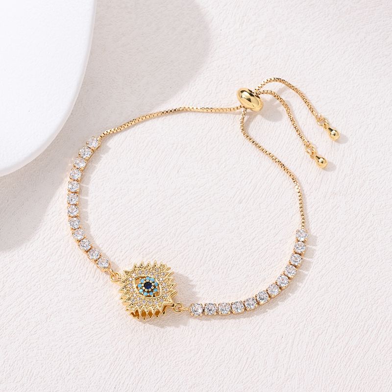 Women's Jewelry Minimalist Love Heart Bracelet With Evil Eye Charm - Geometric Boho Style Adjustable Chain Everyday Devil Eye Geometric Heart Bracelet_voghion.com