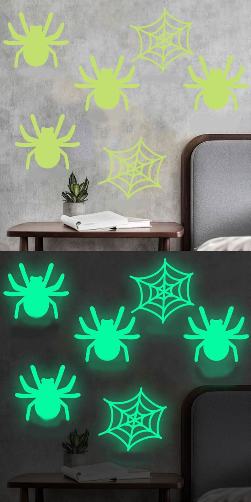 Adesivi murali di Halloween che si illuminano al buio - Adesivi a forma di ragno spettrale per soggiorno e camera da letto, decorazioni murali in PVC autoadesive per feste_voghion.com